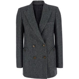 Blazer doppiopetto spigato in grigio 