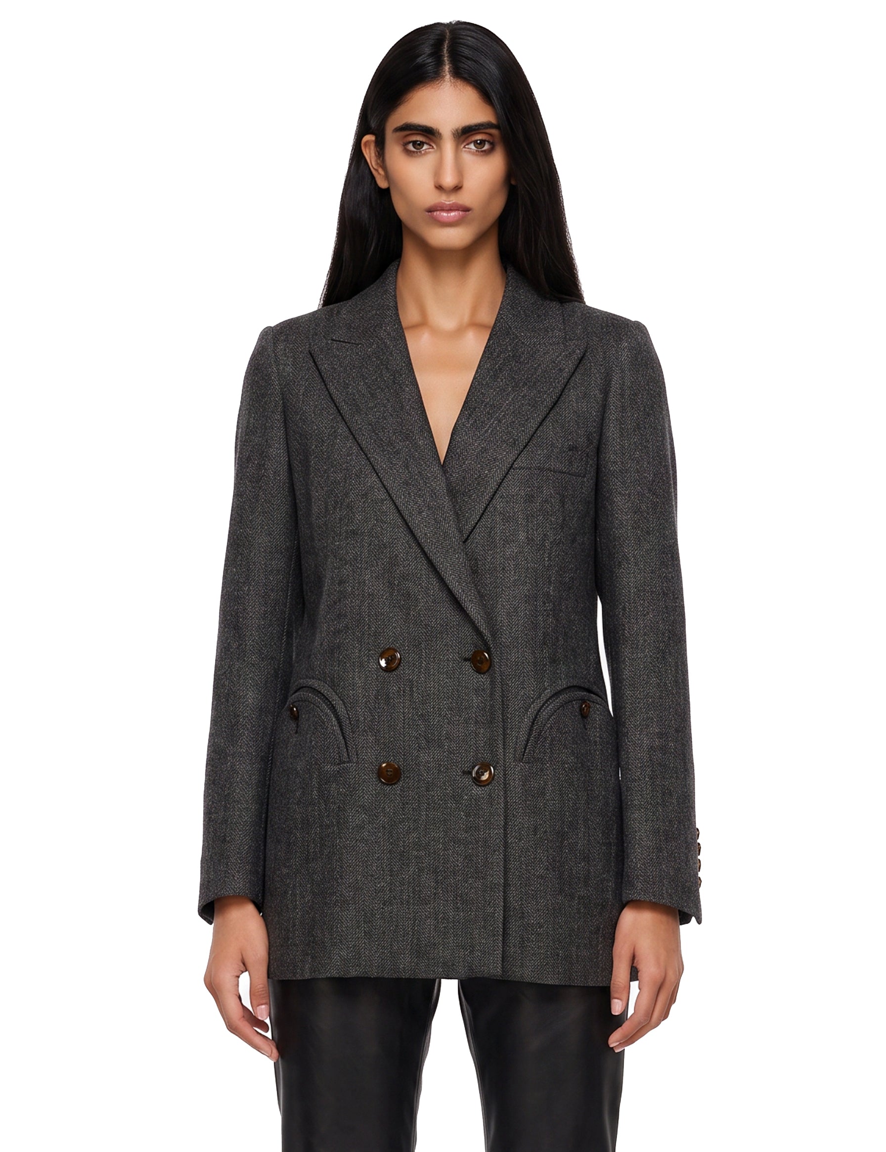 Blazer doppiopetto spigato in grigio 