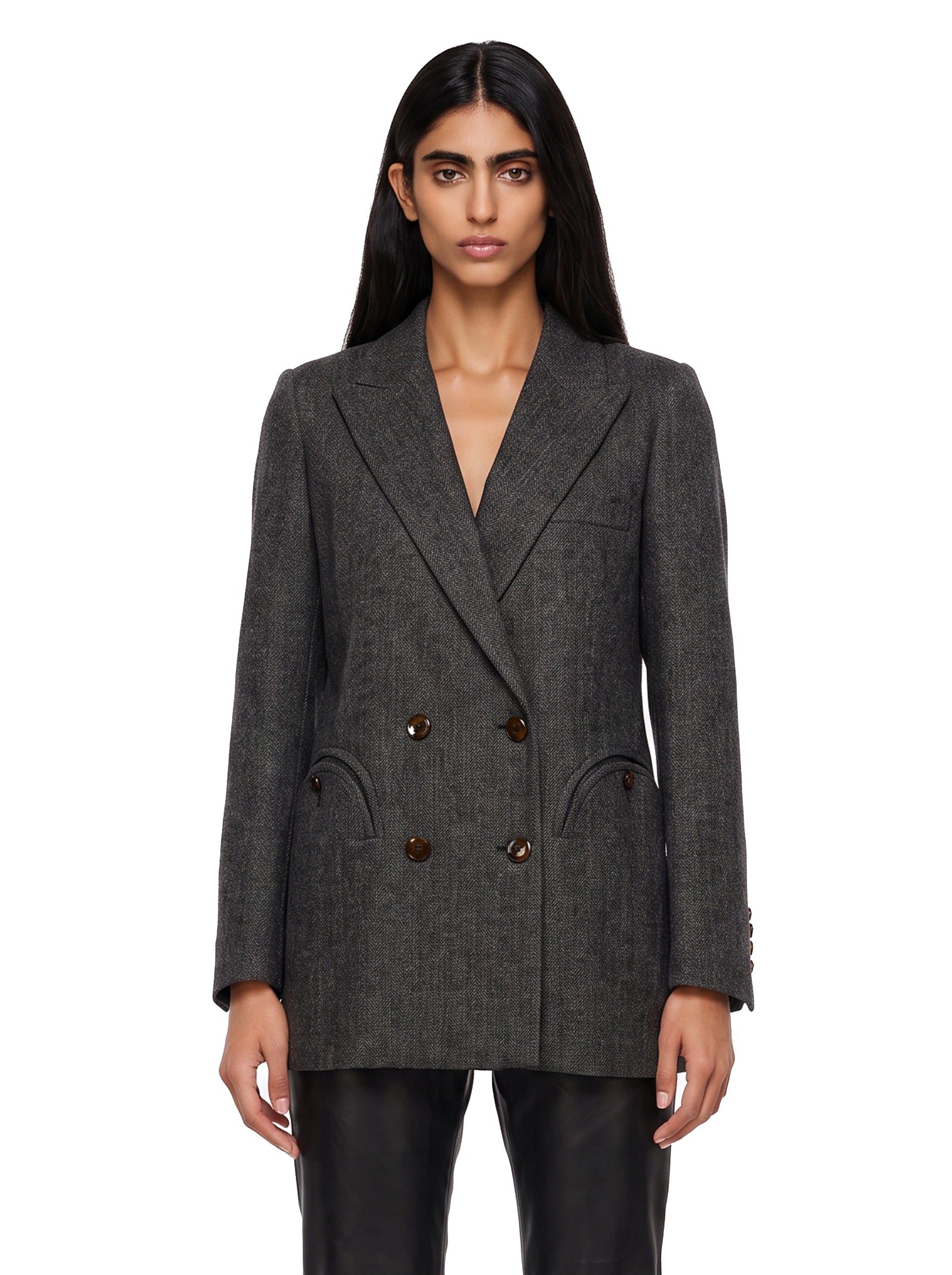 Blazer doppiopetto spigato in grigio 