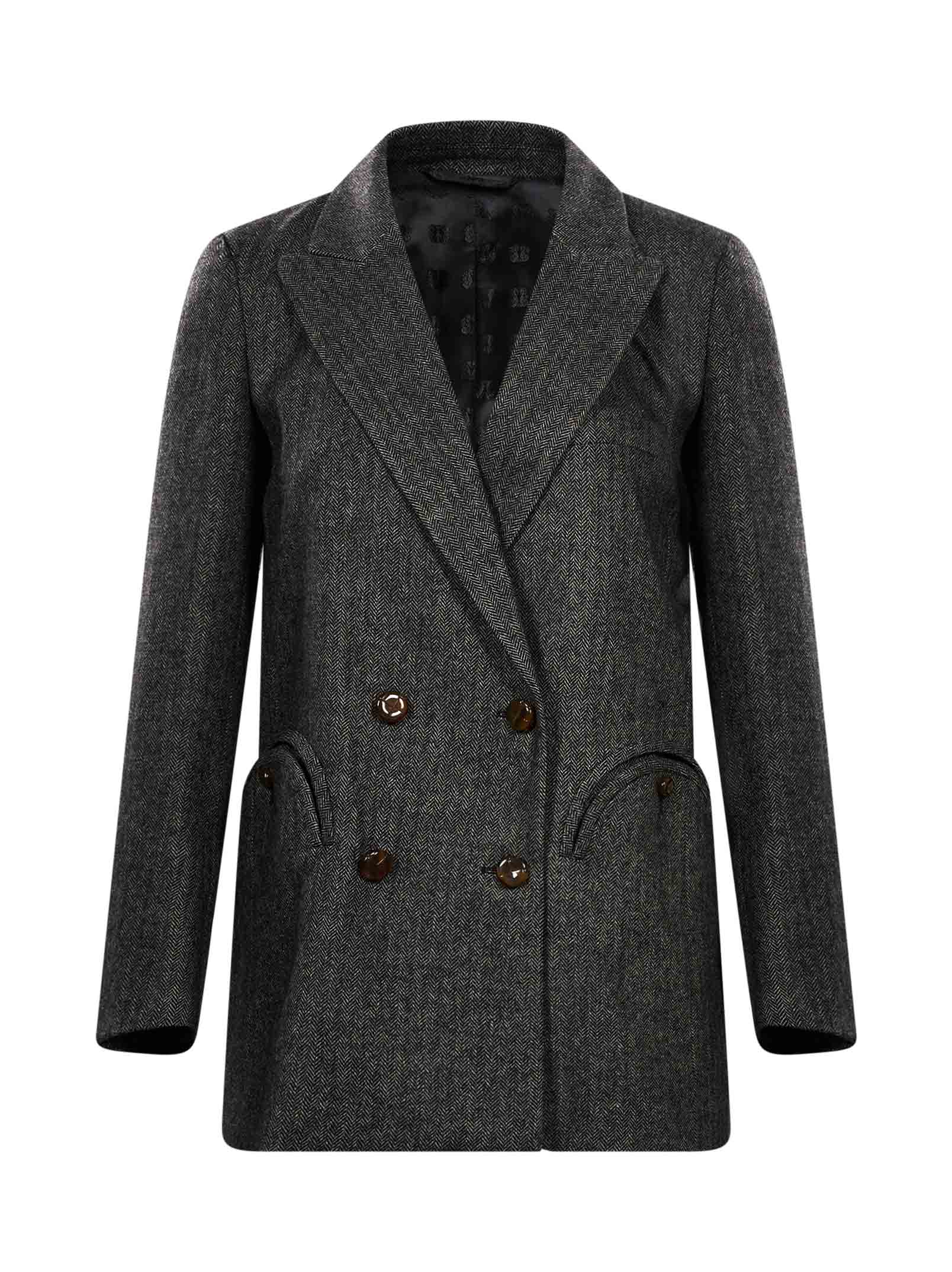 Blazer doppiopetto spigato in grigio 