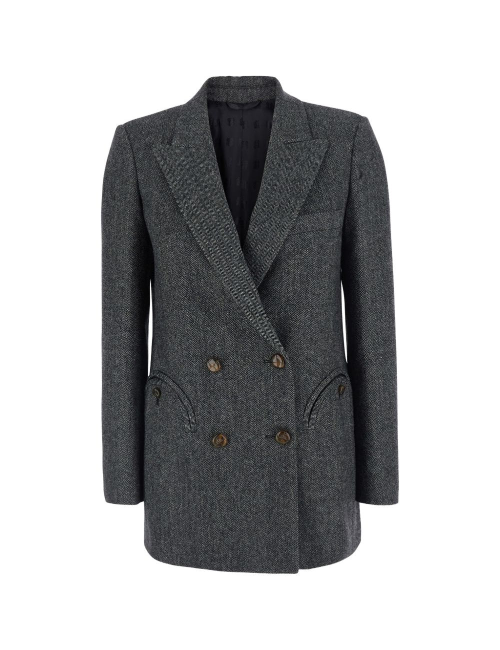 Blazer doppiopetto spigato in grigio 