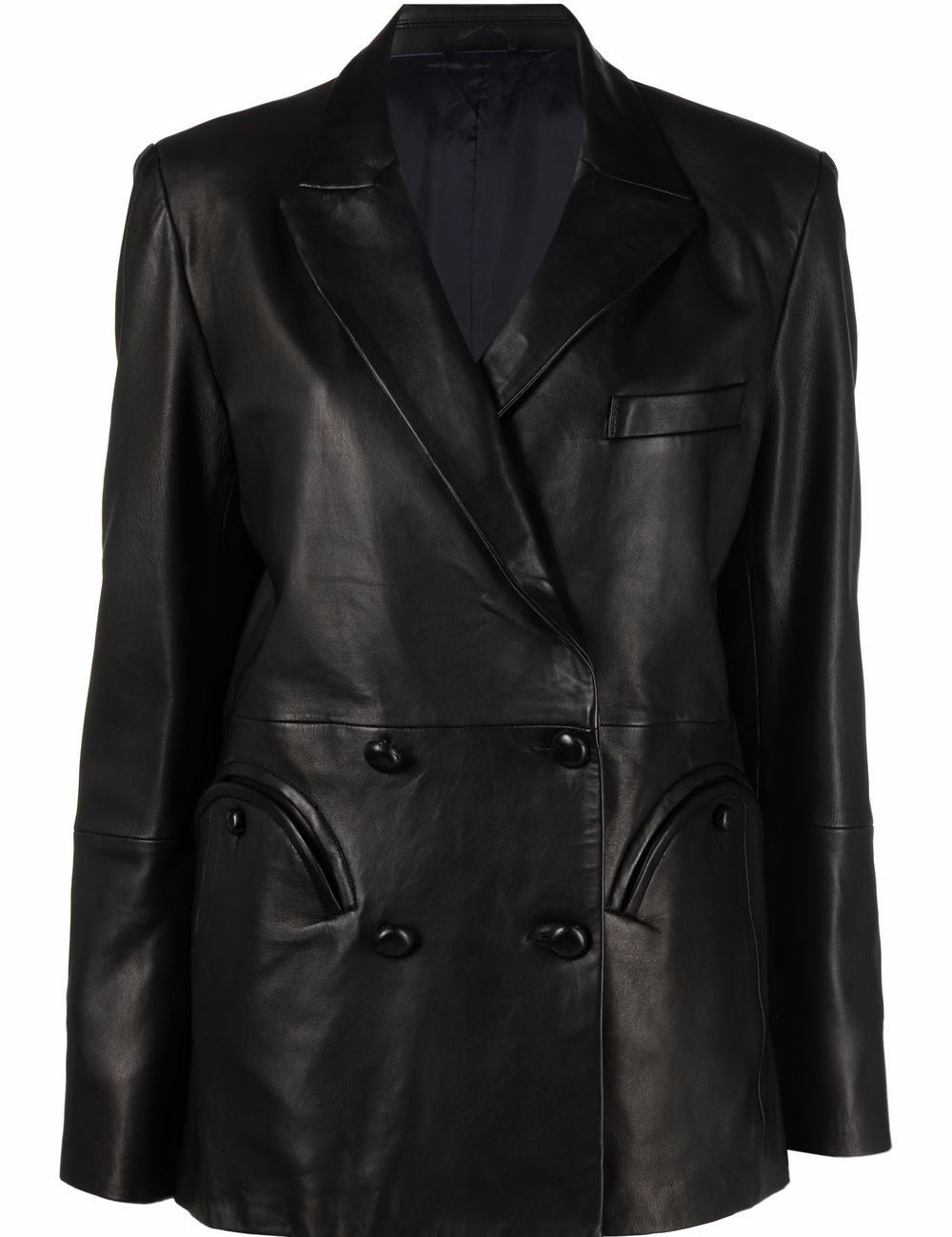 Giacca doppiopetto in pelle in nero 