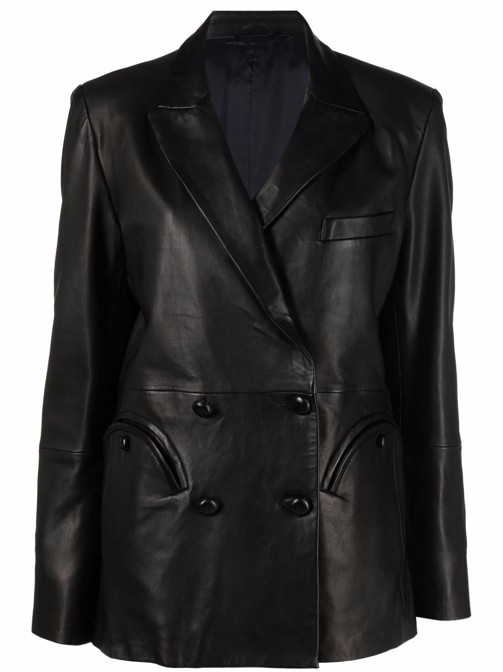 Giacca doppiopetto in pelle in nero 