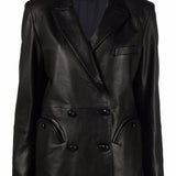 Giacca doppiopetto in pelle in nero 