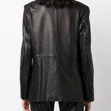 Giacca doppiopetto in pelle in nero 