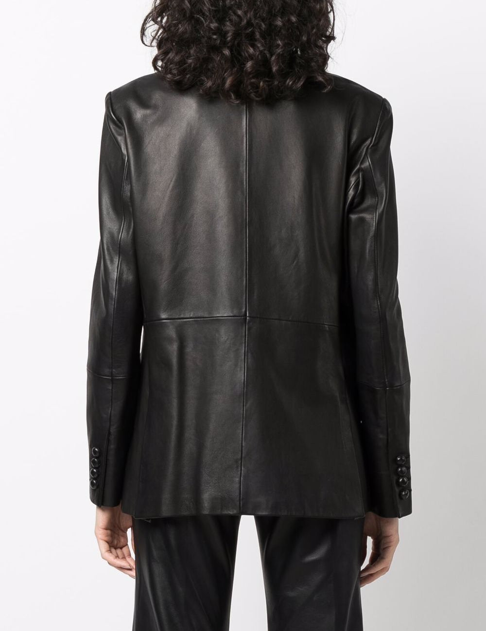 Giacca doppiopetto in pelle in nero 