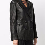 Giacca doppiopetto in pelle in nero 