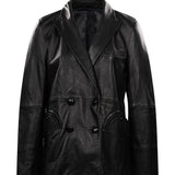 Giacca doppiopetto in pelle in nero 