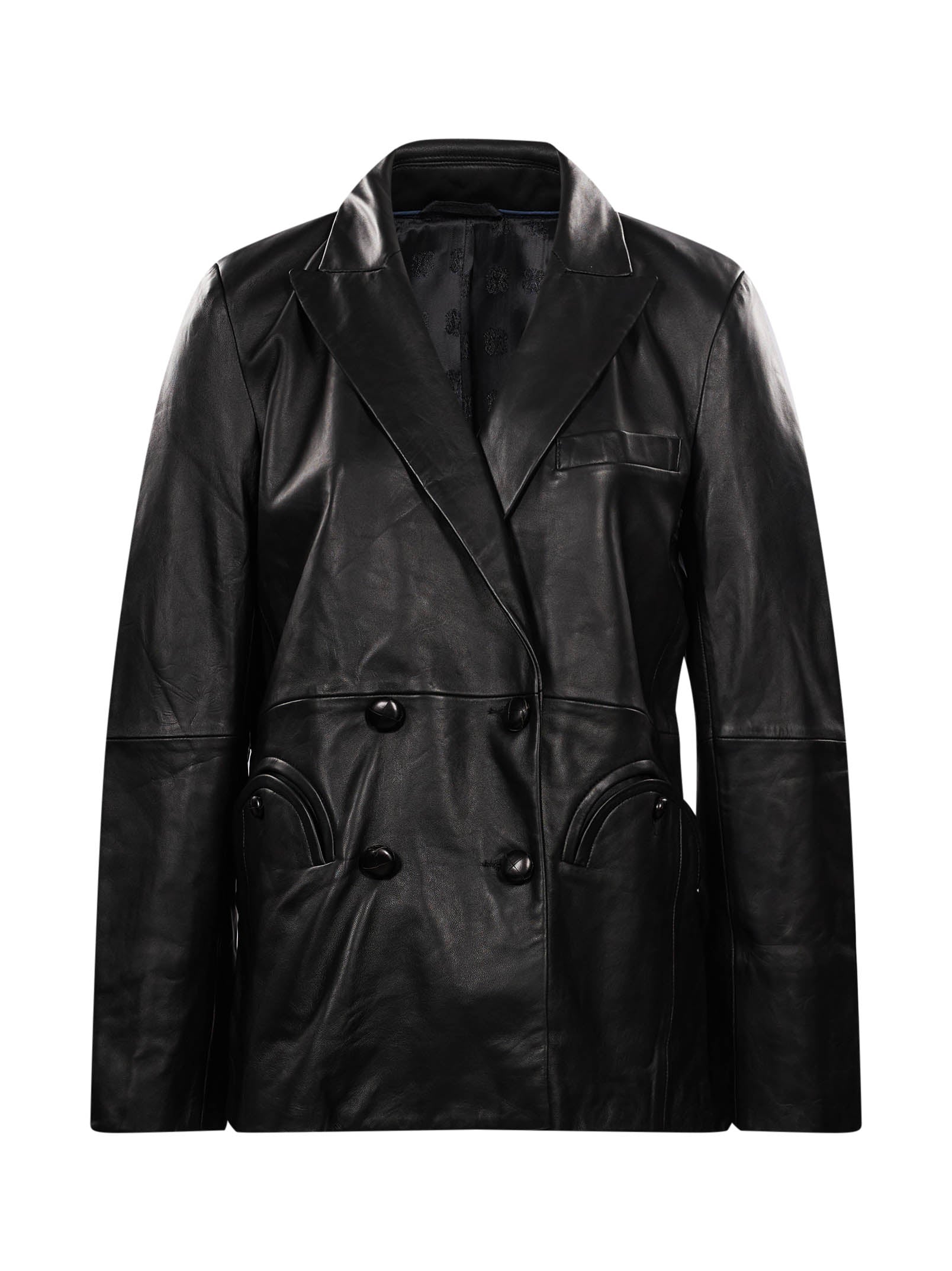Giacca doppiopetto in pelle in nero 