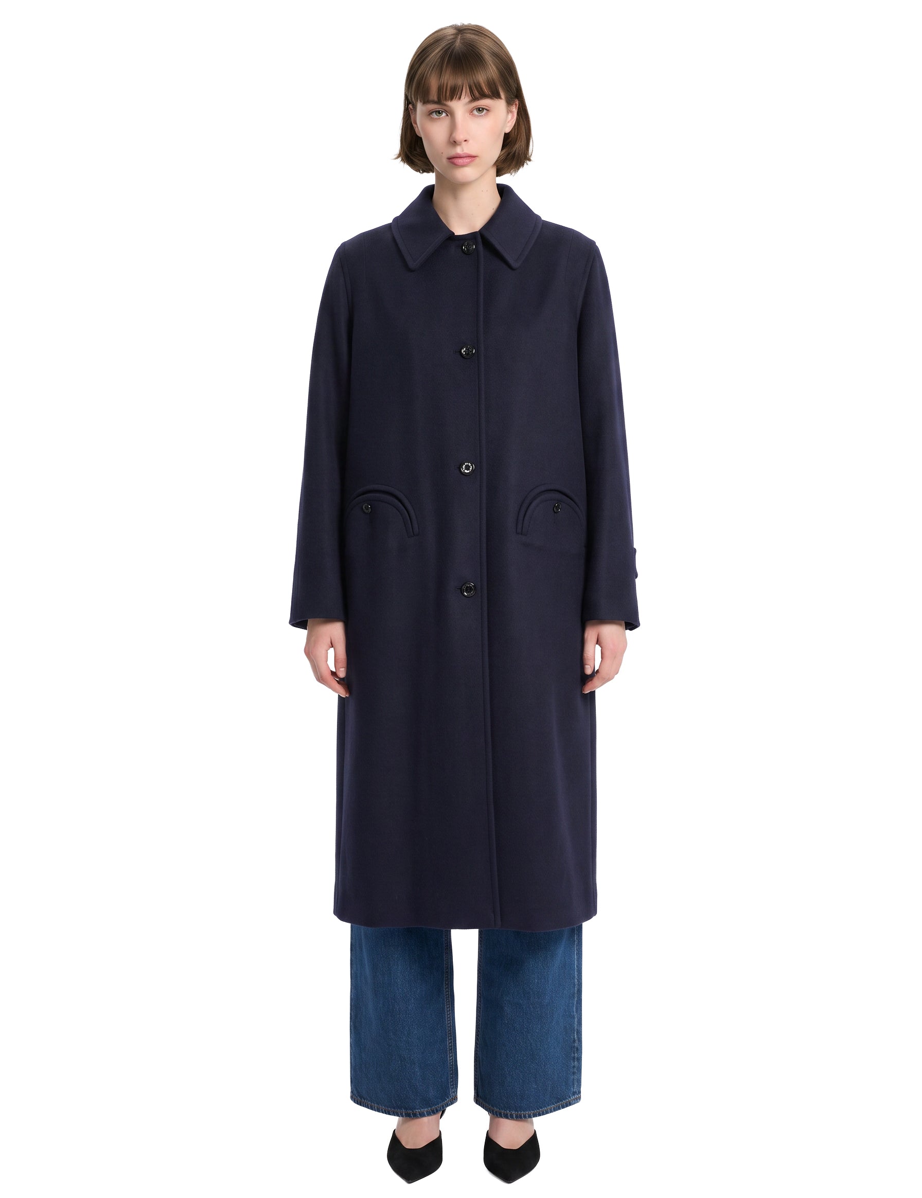 Cappotto con tasche in lana in blu 