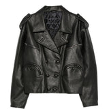 Giacca doppiopetto in pelle in nero 