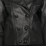 Giacca doppiopetto in pelle in nero 