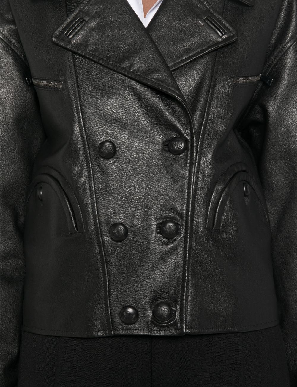Giacca doppiopetto in pelle in nero 