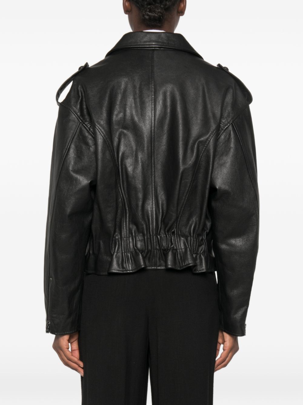 Giacca doppiopetto in pelle in nero 