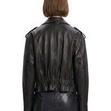 Giacca doppiopetto in pelle in nero 