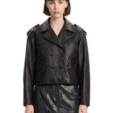 Giacca doppiopetto in pelle in nero 