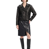 Giacca doppiopetto in pelle in nero 