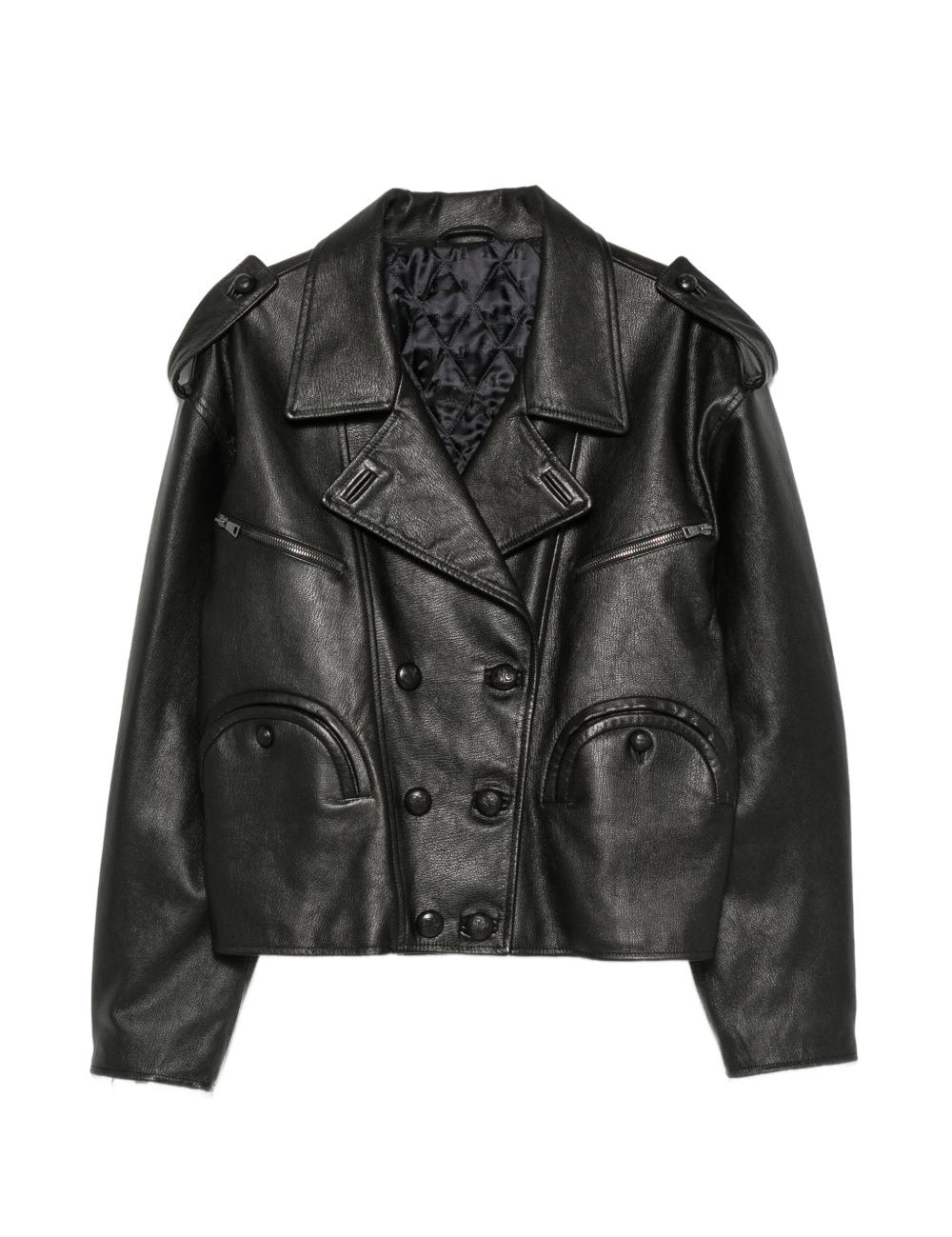Giacca doppiopetto in pelle in nero 