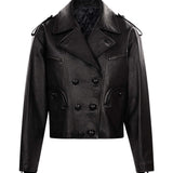 Giacca doppiopetto in pelle in nero 
