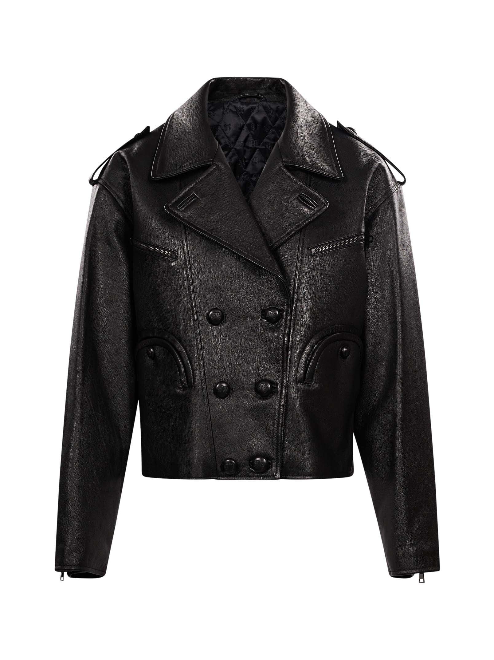Giacca doppiopetto in pelle in nero 