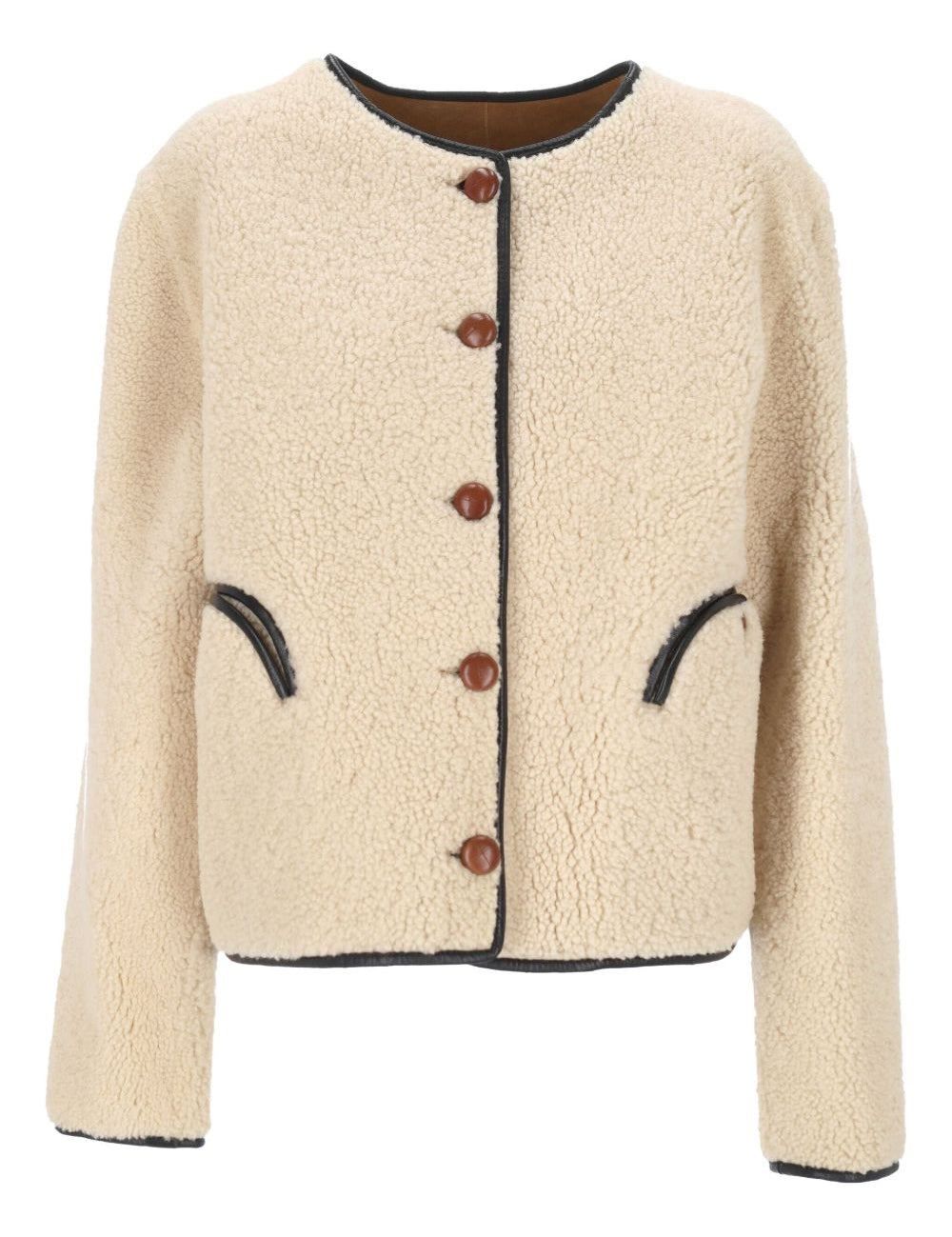 Giacca in montone con abbottonatura in beige 