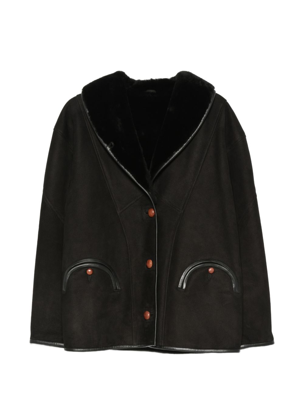 Giacca in shearling con le tasche in nero 