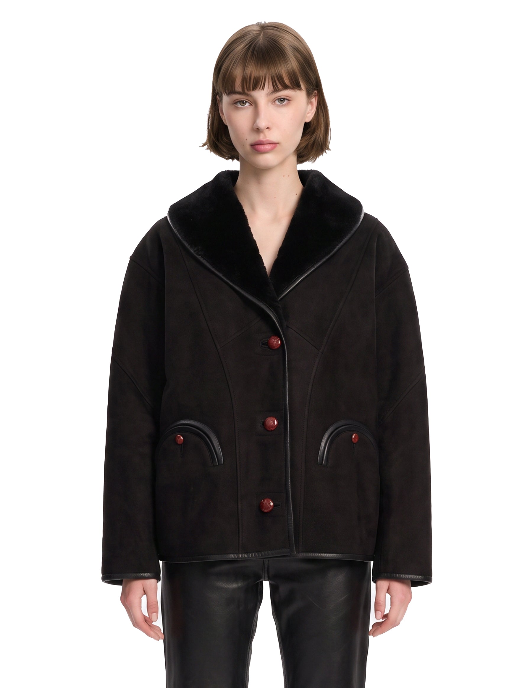 Giacca in shearling con le tasche in nero 