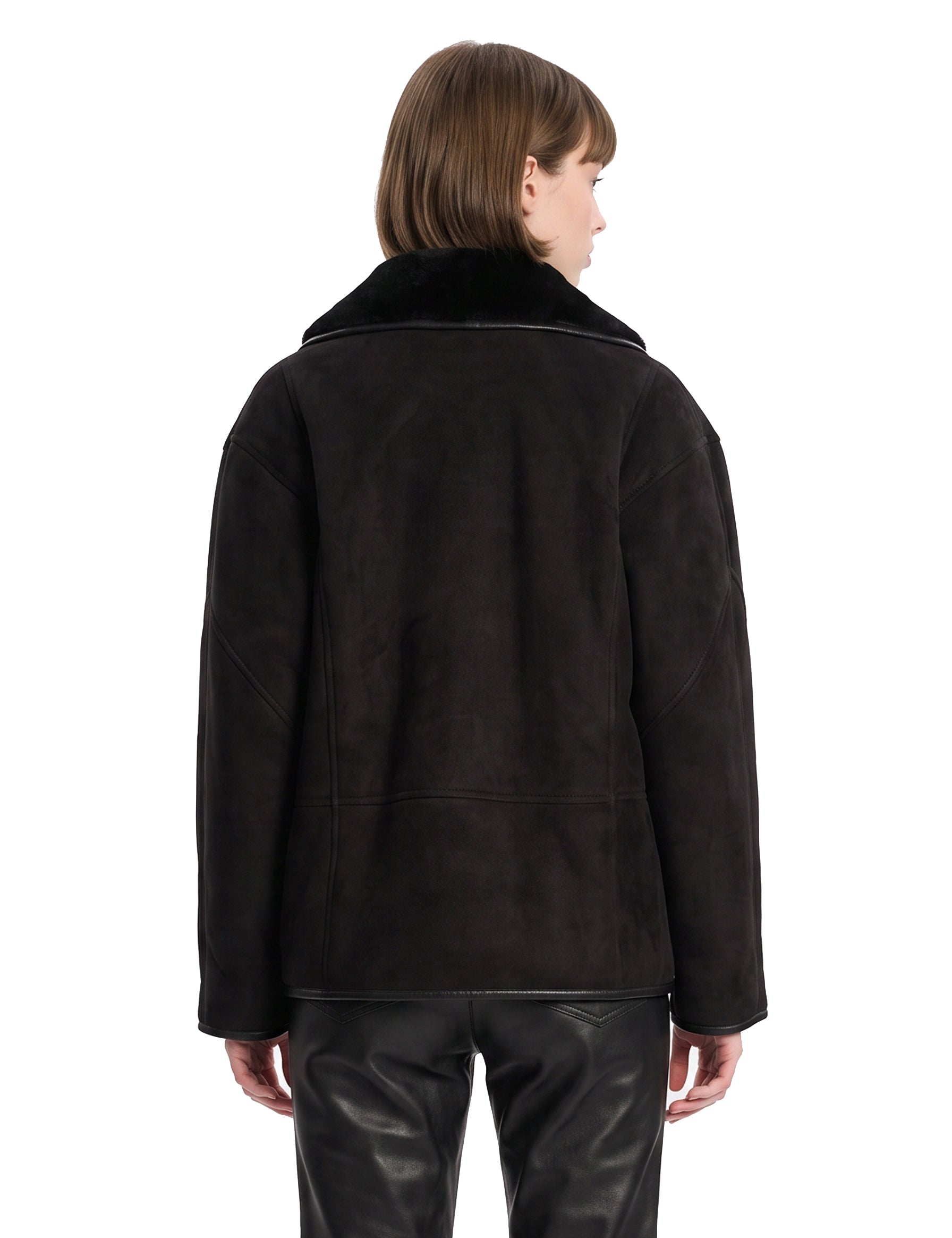 Giacca in shearling con le tasche in nero 