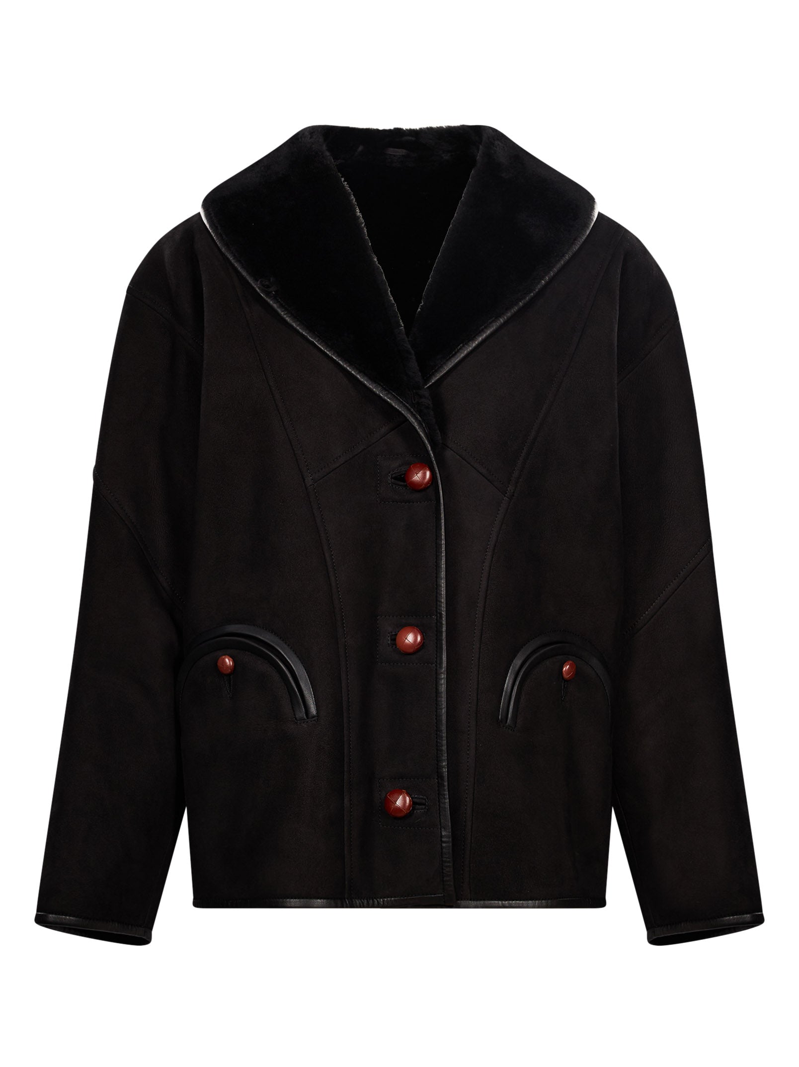 Giacca in shearling con le tasche in nero 