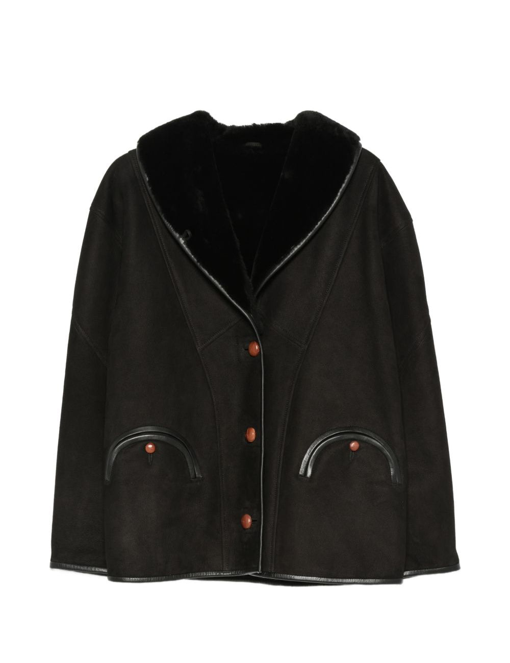 Giacca in shearling con le tasche in nero 