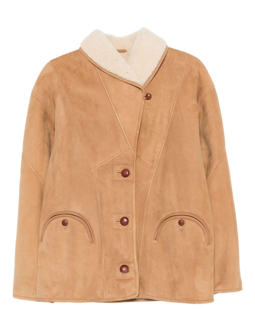 Giacca in shearling con le tasche in beige 