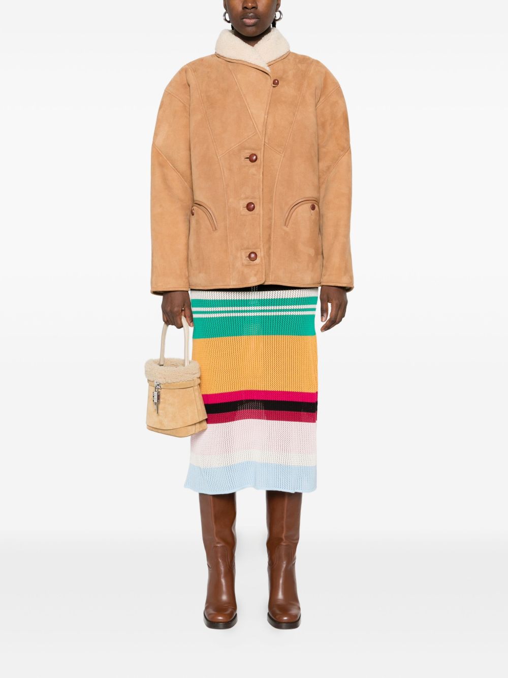 Giacca in shearling con le tasche in beige 