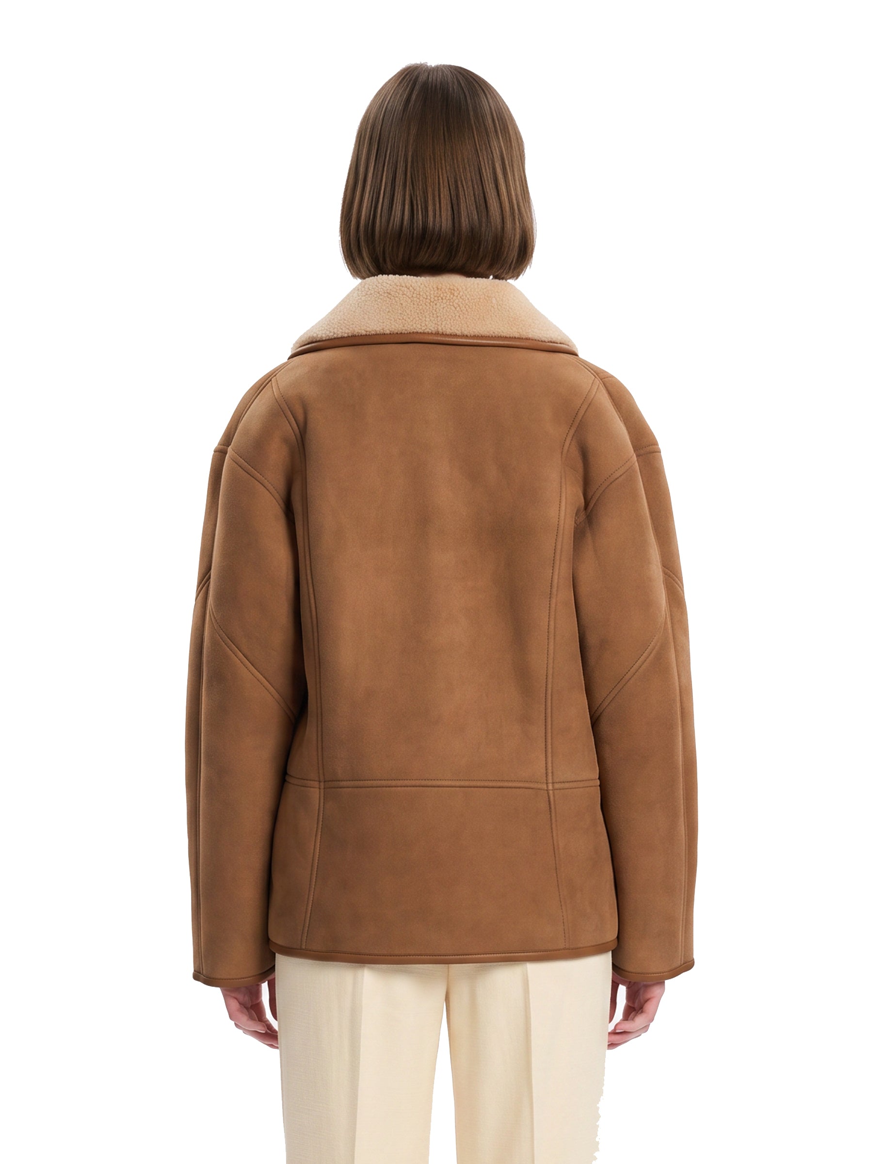 Giacca in shearling con le tasche in marrone 