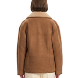 Giacca in shearling con le tasche in marrone 