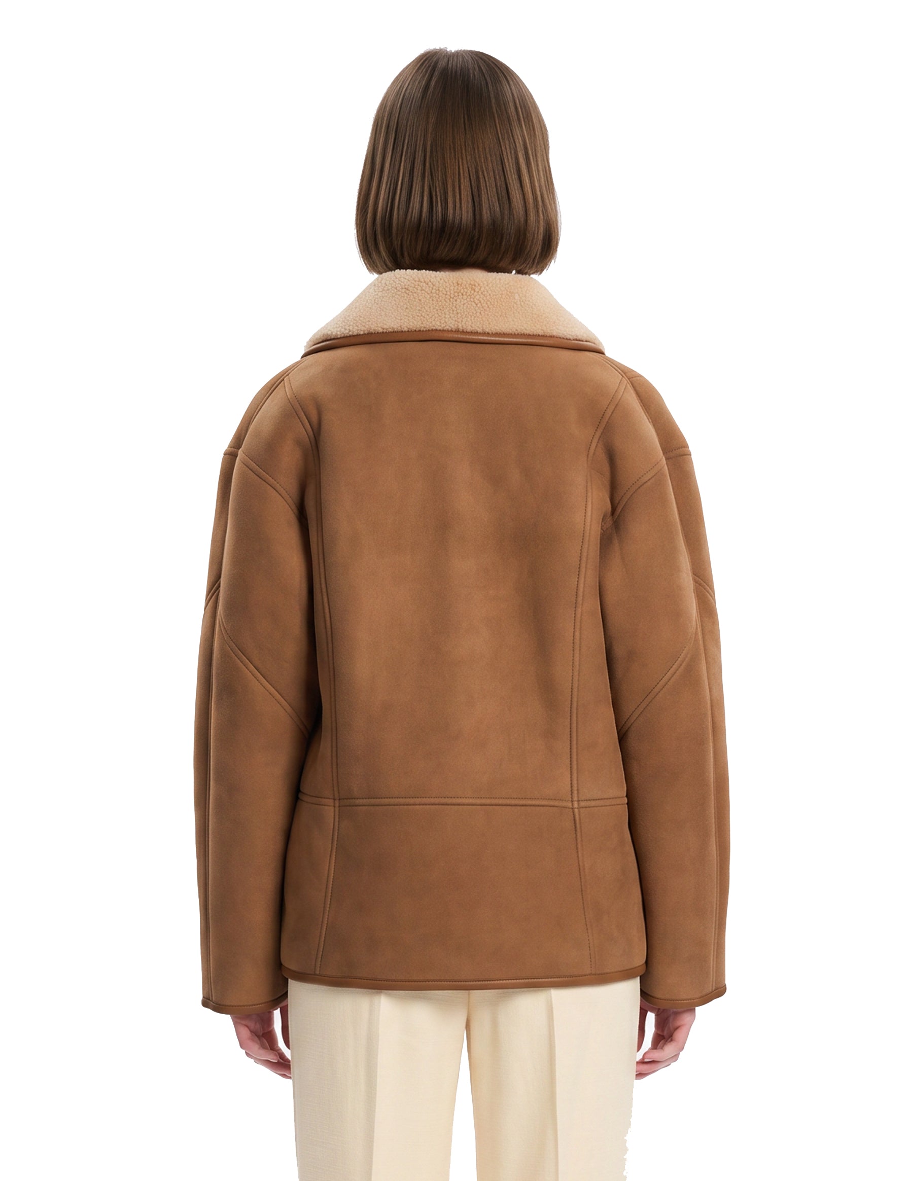 Giacca in shearling con le tasche in marrone 