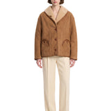 Giacca in shearling con le tasche in marrone 
