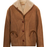 Giacca in shearling con le tasche in marrone 