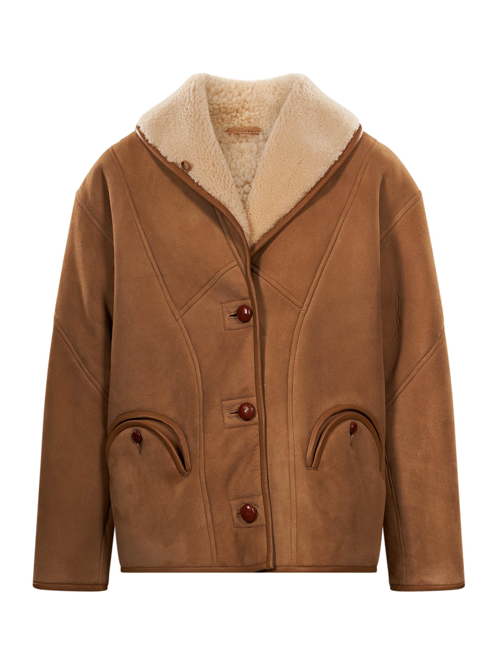 Giacca in shearling con le tasche in marrone 
