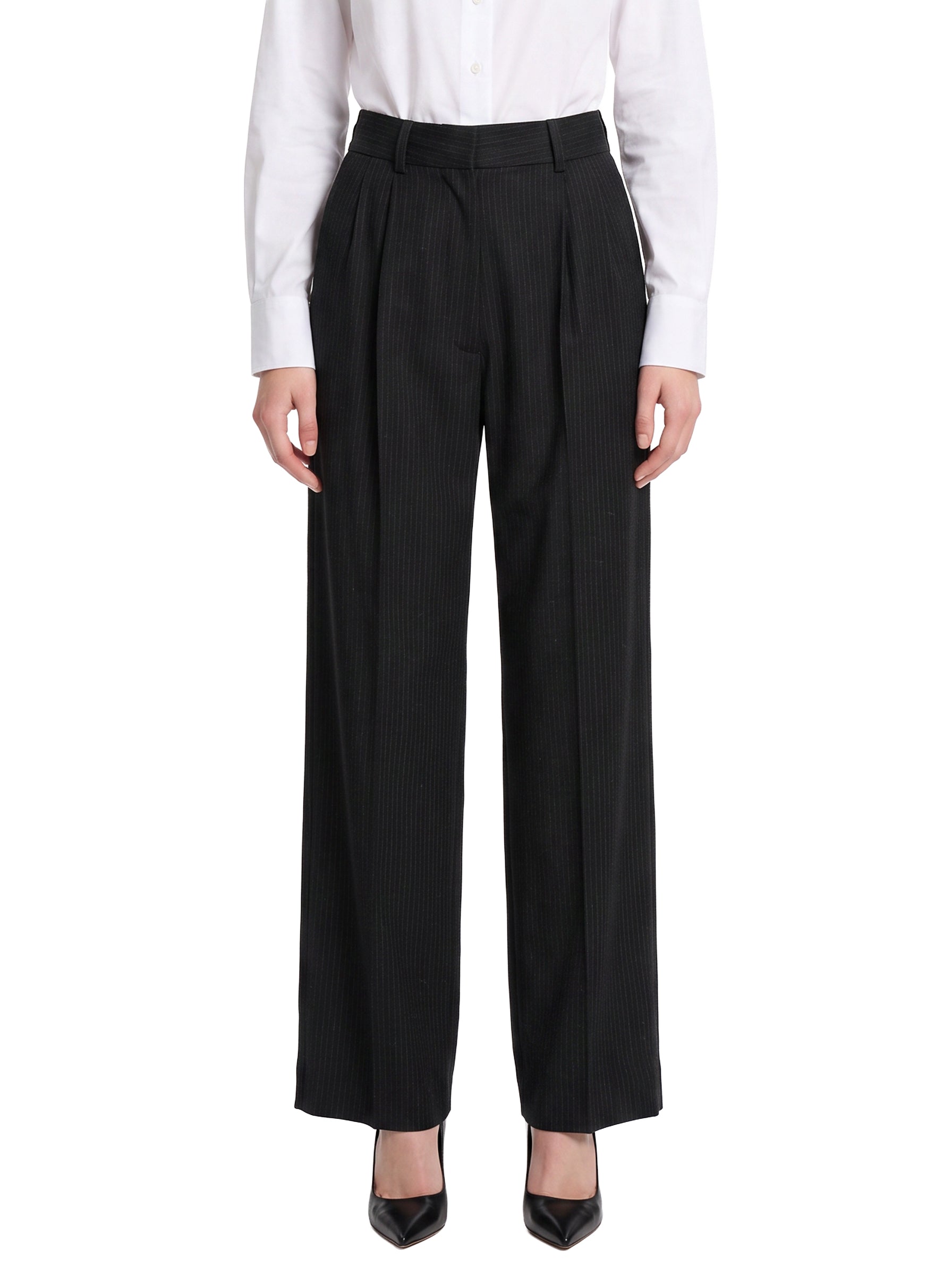 Pantaloni gessati con pieghe in nero 