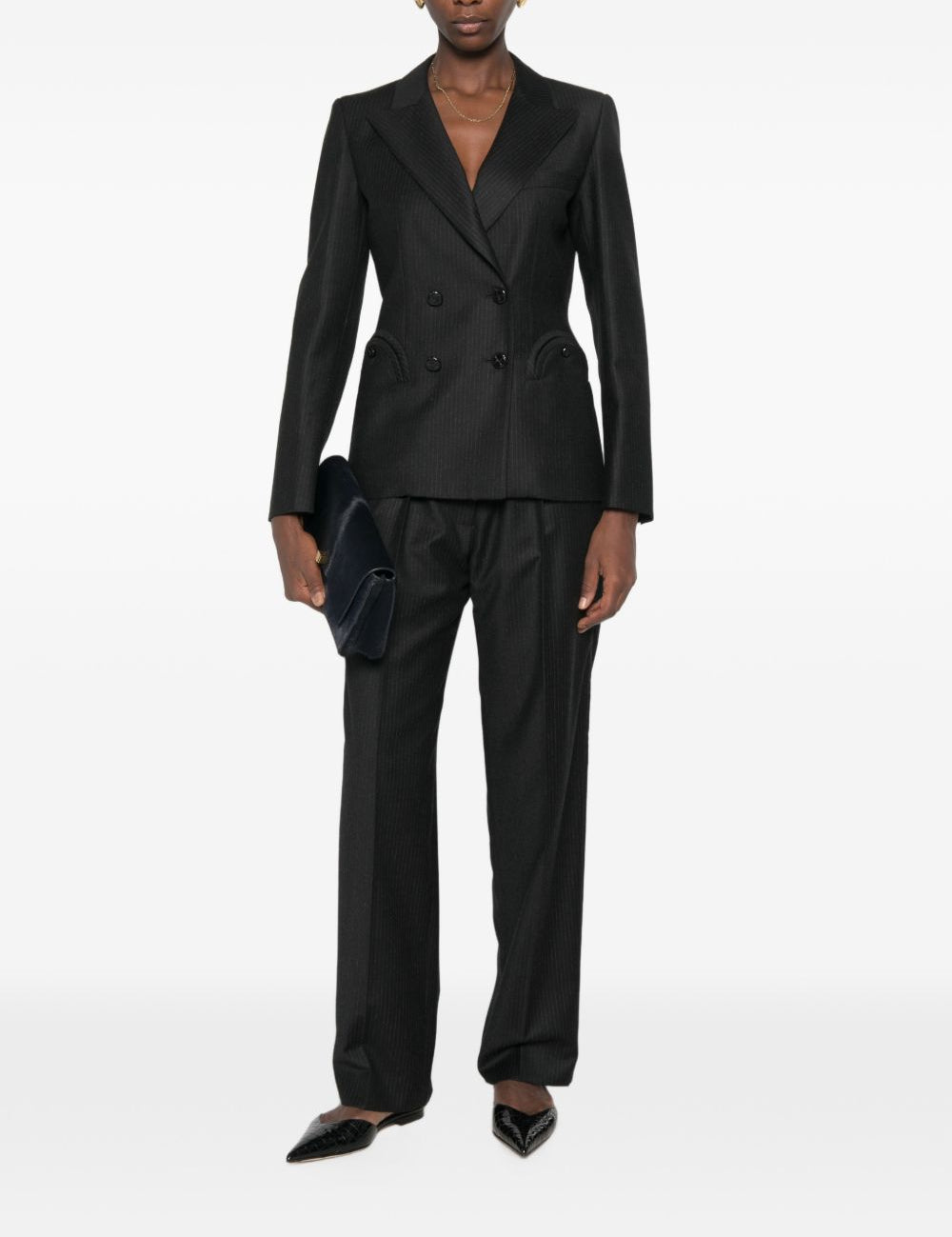 Pantaloni gessati con pieghe in nero 