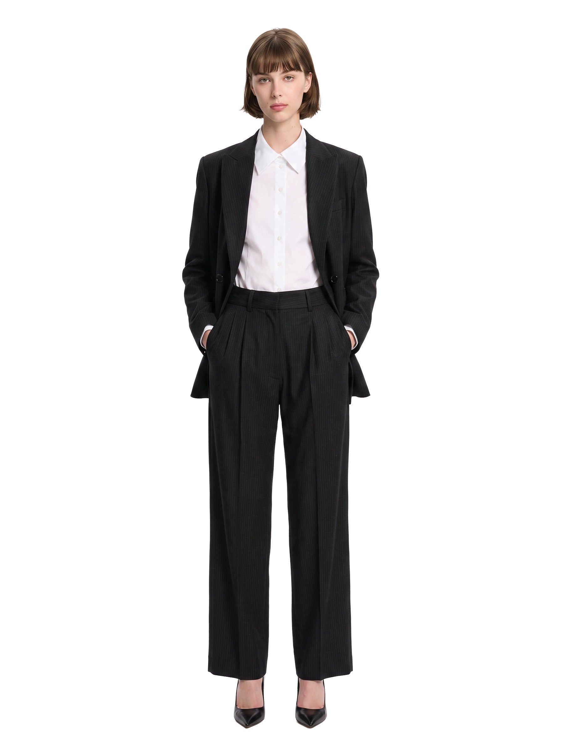 Pantaloni gessati con pieghe in nero 