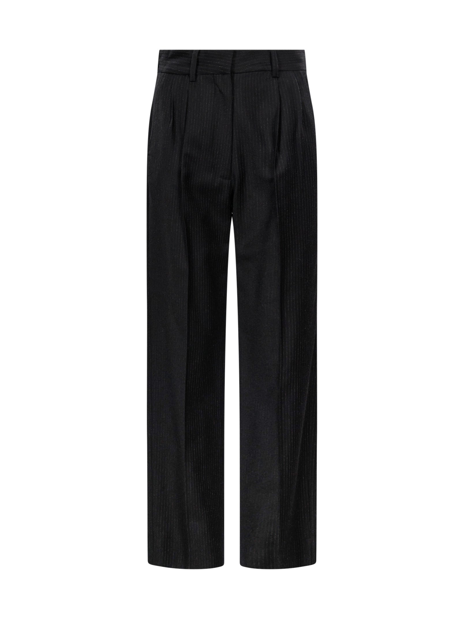 Pantaloni gessati con pieghe in nero 