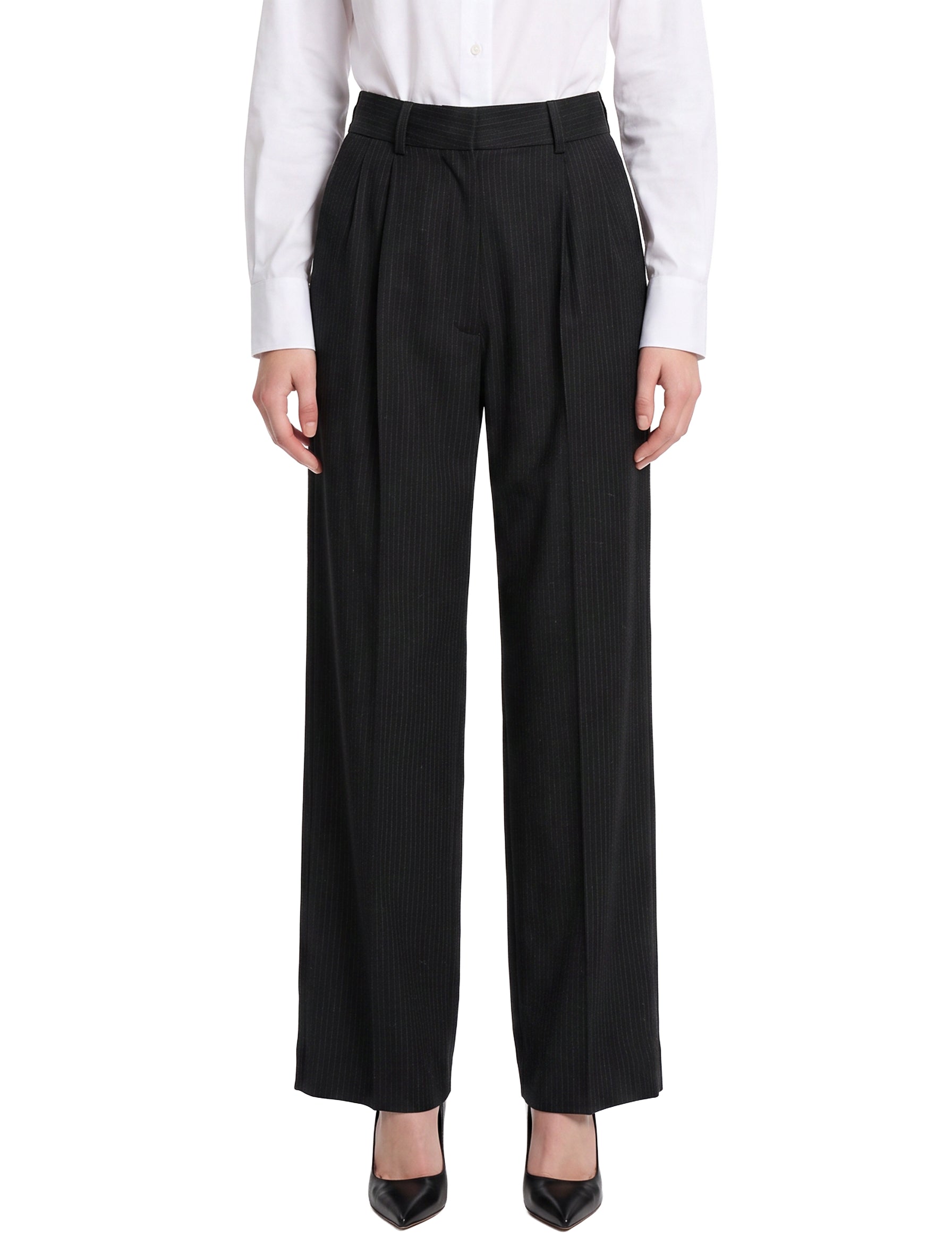 Pantaloni gessati con pieghe in nero 