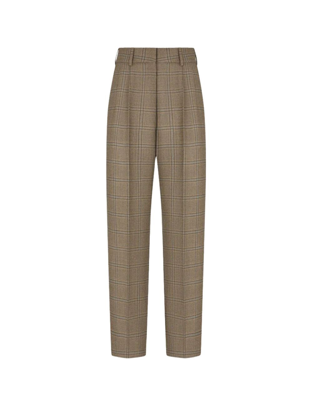 Pantaloni a vita alta a quadri in marrone 