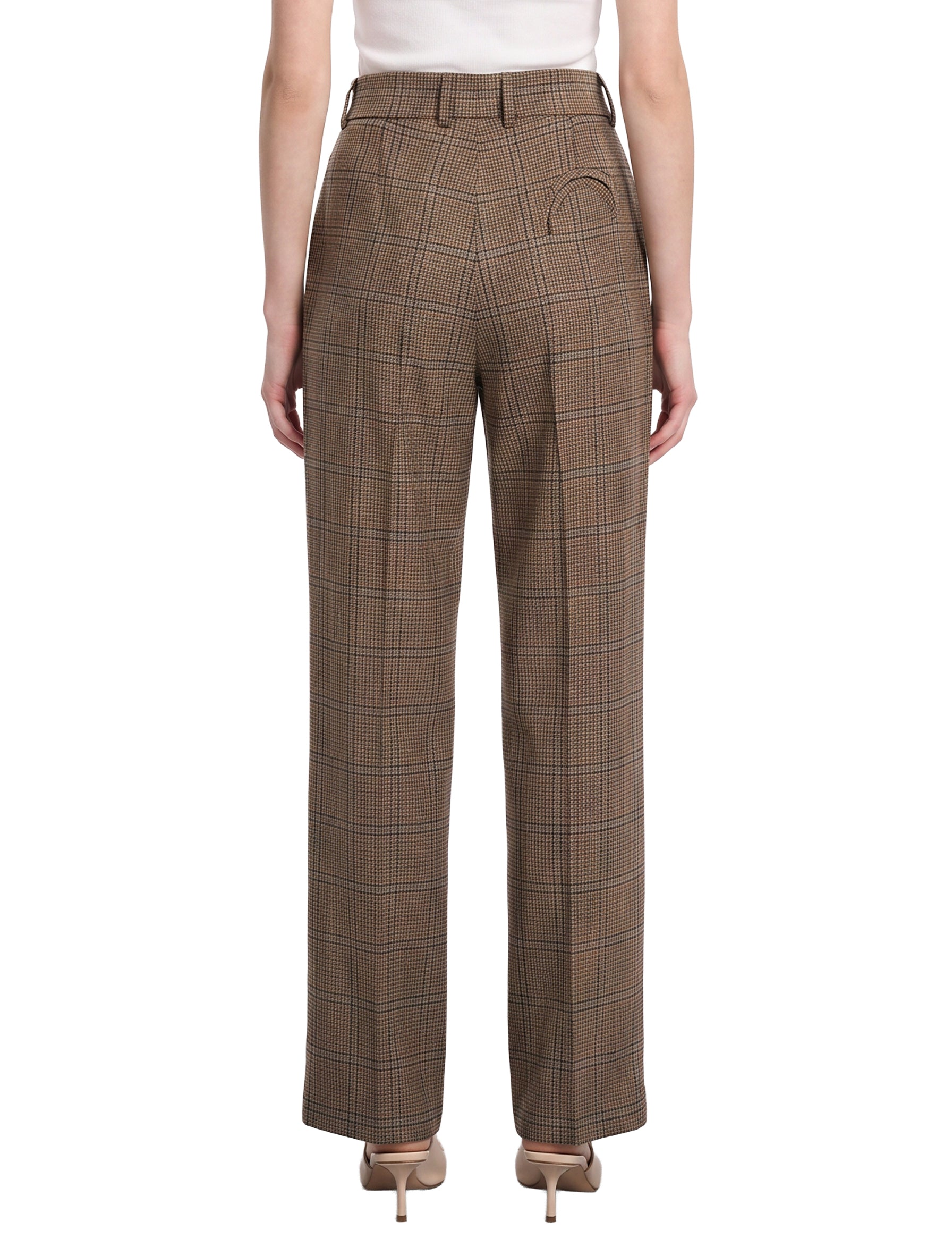 Pantaloni a vita alta a quadri in marrone 