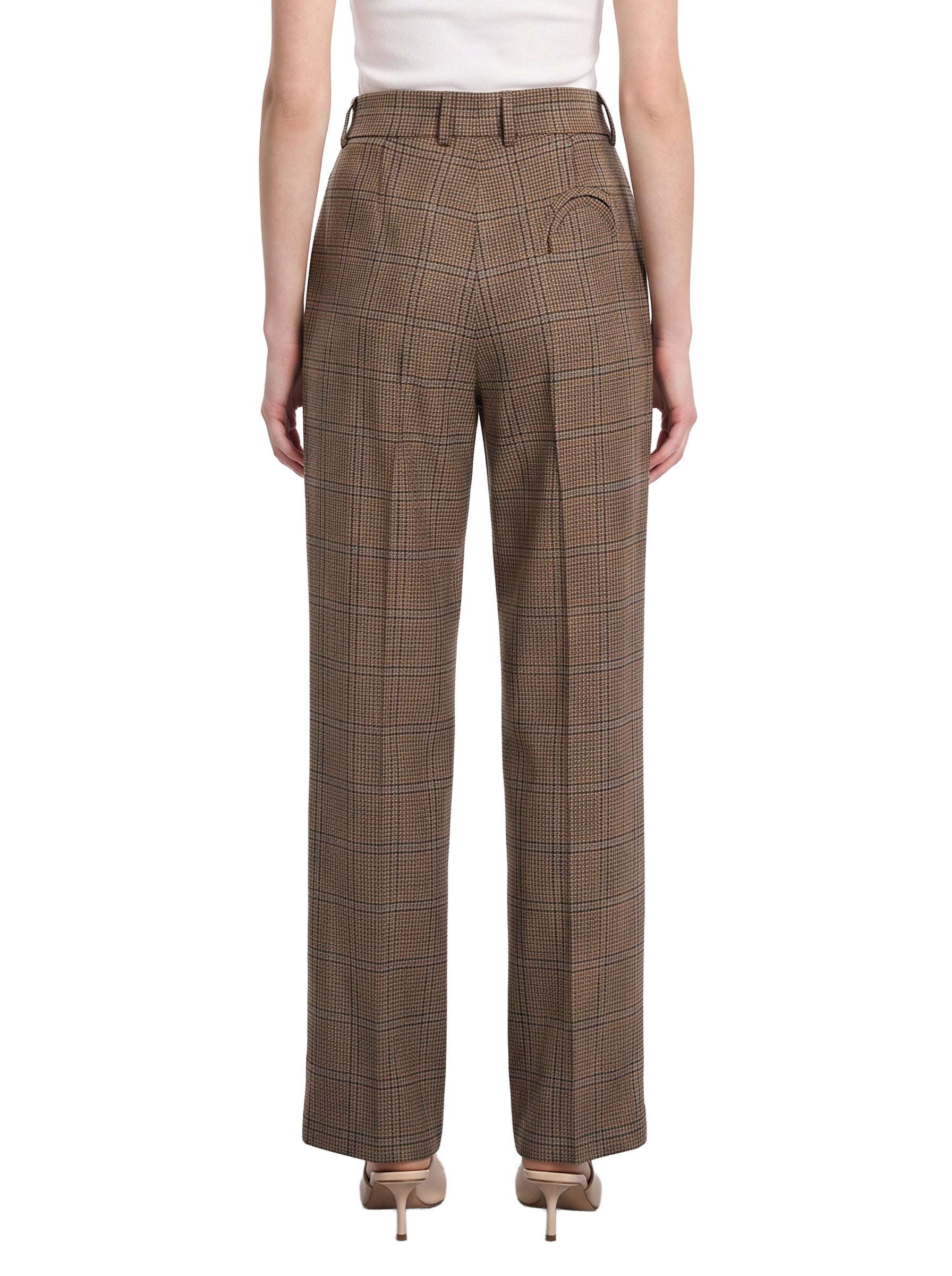 Pantaloni a vita alta a quadri in marrone 