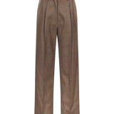 Pantaloni a vita alta a quadri in marrone 