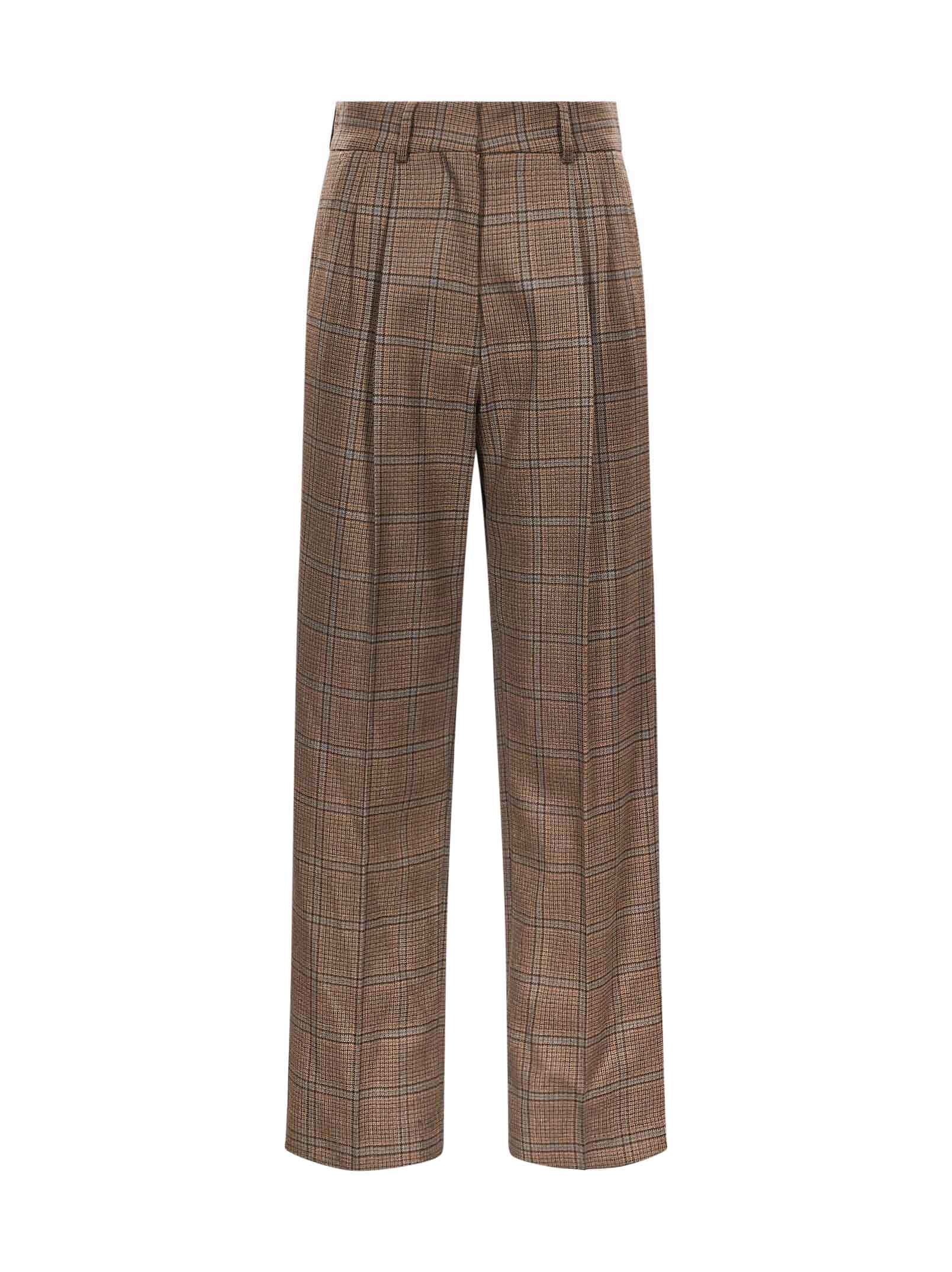 Pantaloni a vita alta a quadri in marrone 