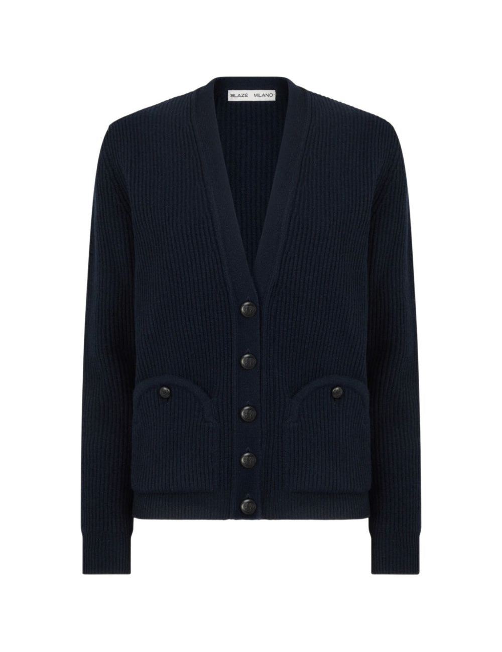 Cardigan a coste con tasche in blu 