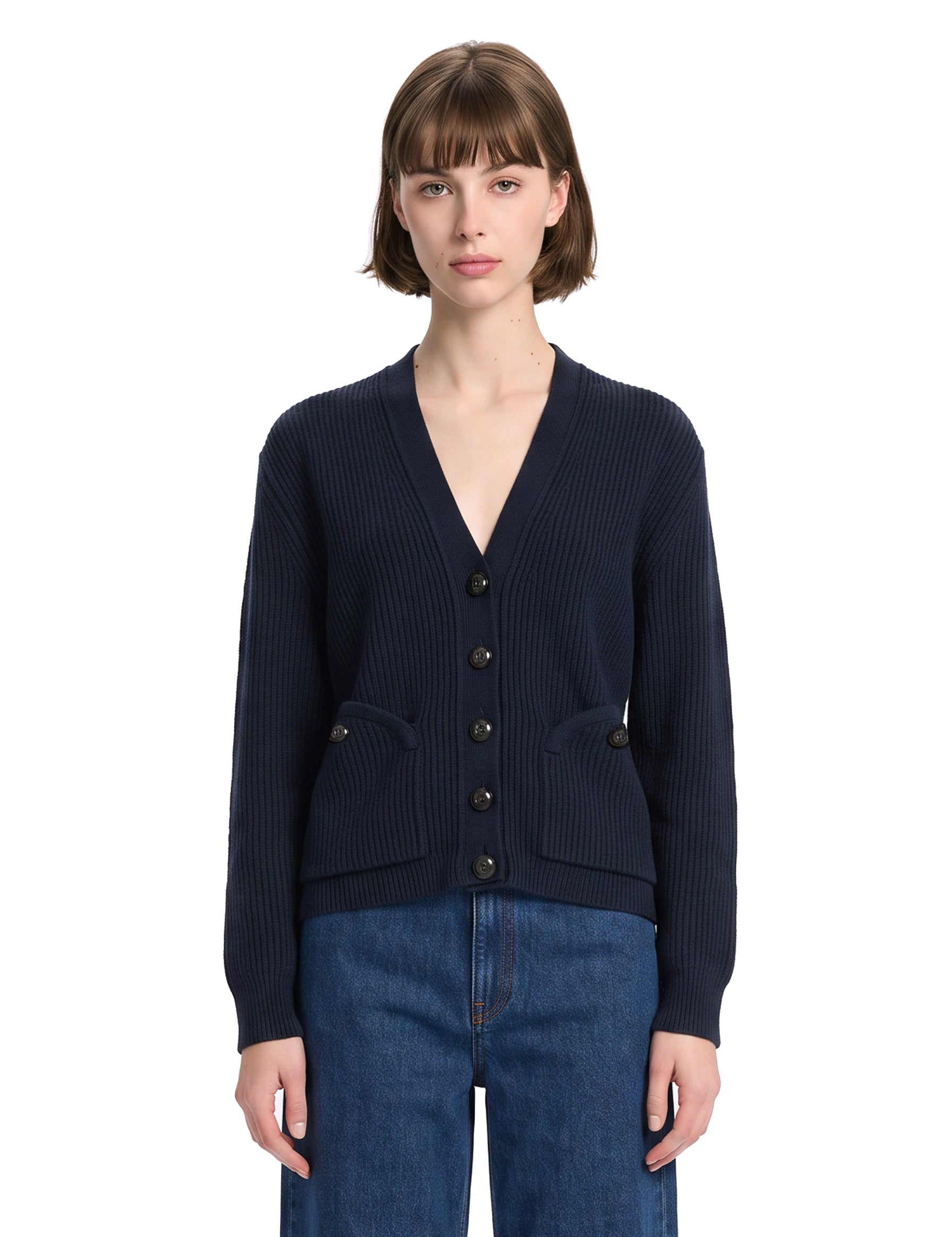 Cardigan a coste con tasche in blu 